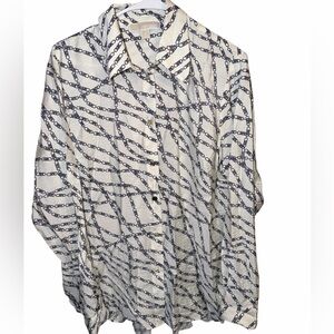 Michael Kors Cream and Blue Chain Print Button Down Shirt